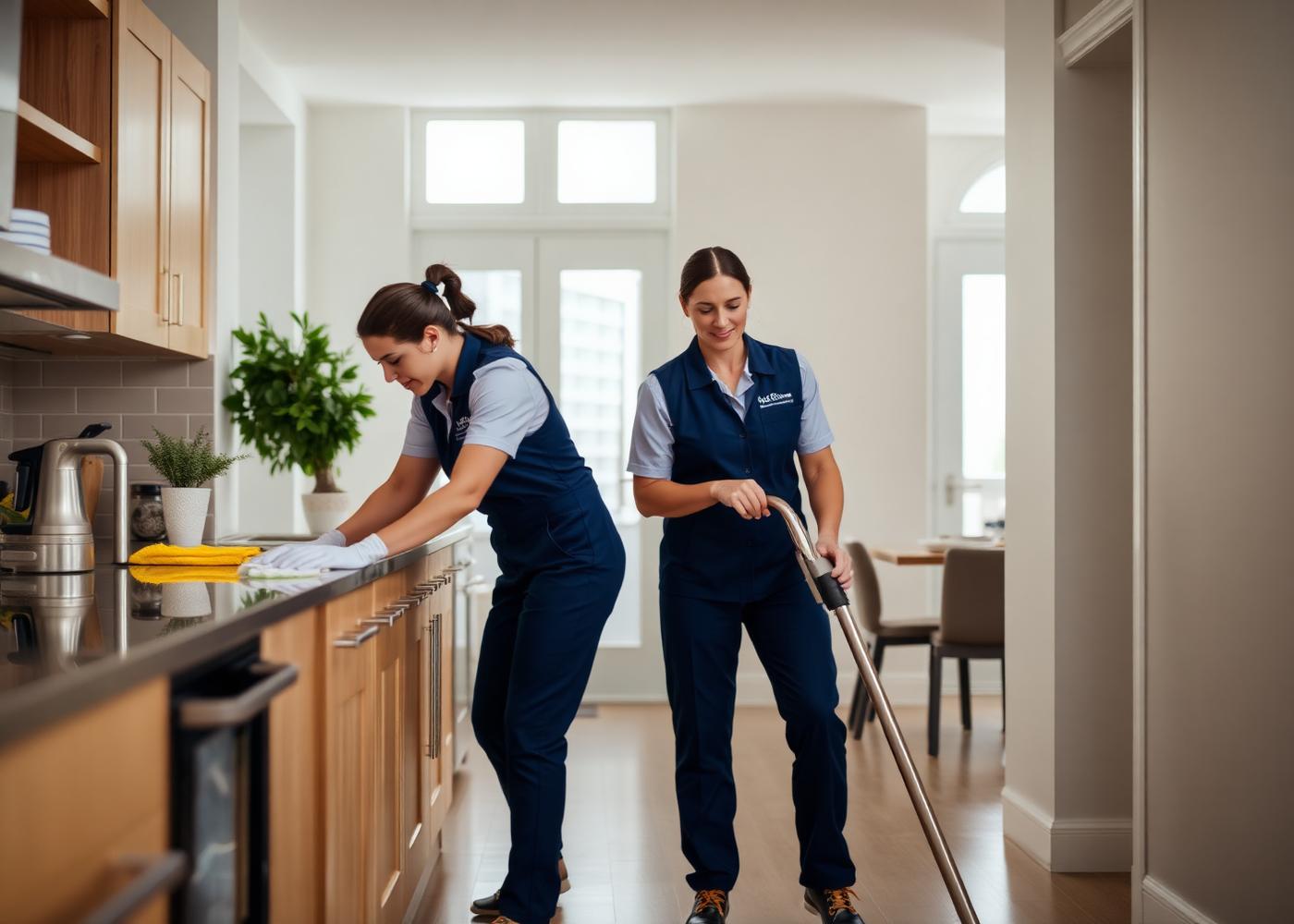 Professional cleaning team working